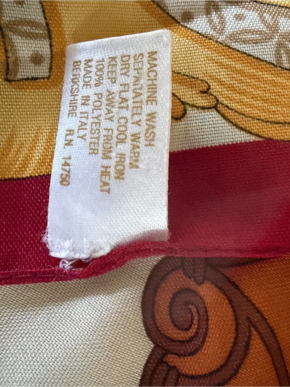 Berkshire Luxury Tassel-Print Silky Scarf in Burgundy, Gold, and Cream